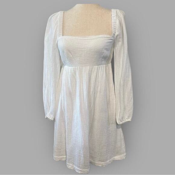 J Crew Re-Imagined Womens XS Mini Dress White Smocked Square Neck Gauzy Lined - Picture 1 of 12